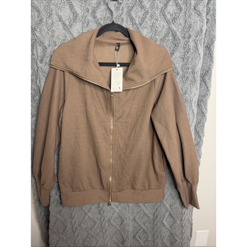 NEW Efan Jacket Womens Sz Small Brown Stretch Long Sleeve Ribbed Winter Jacket